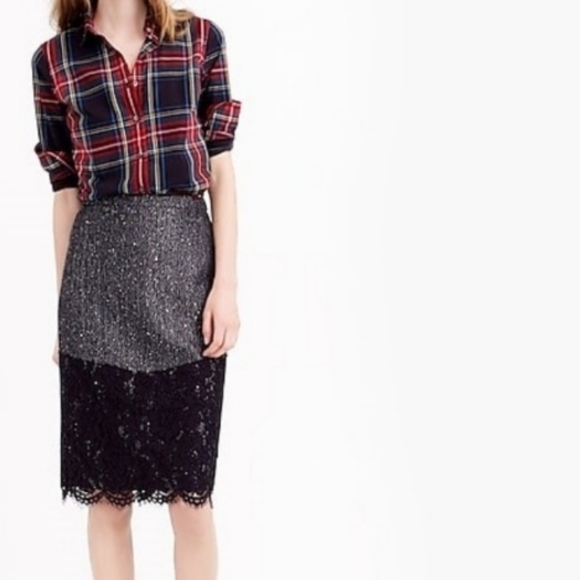 NWT J.crew Perfect Party with Lace Trim Sparkly Pencil Skirt Grey & Black size 4 - Picture 5 of 14